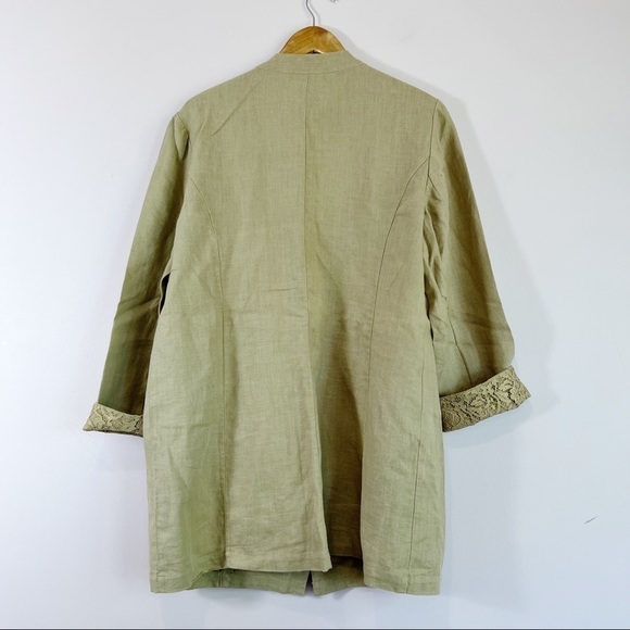 100% Natural Linen CHICOS Band Collar Minimalist Coat Duster Jacket Blazer L - Picture 2 of 16